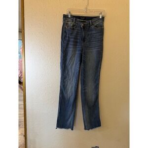 Judy Blue Dad Jean Medium Wash High Rise Straight Raw Hem JB82455MD Size 7/28